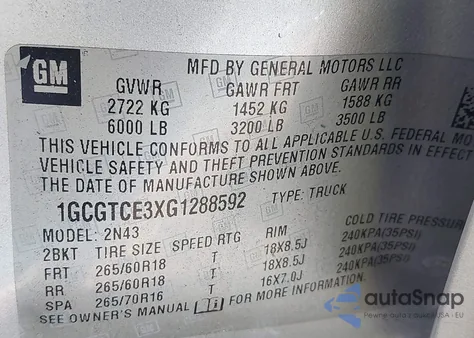 2016 Chevrolet Colorado Lt from USA, damaged, VIN 1GCGTCE3XG1288592